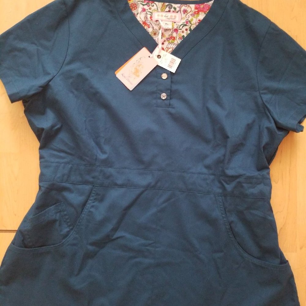 Koi Justine Scrub Top XL Caribbean Blue NWT